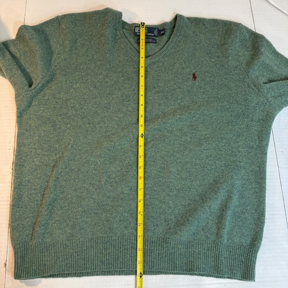 Ralph Lauren Men's 2XL Sweater Preppy V-neck Lambs Wool Pony green‎ Jumper EUC - Picture 7 of 13